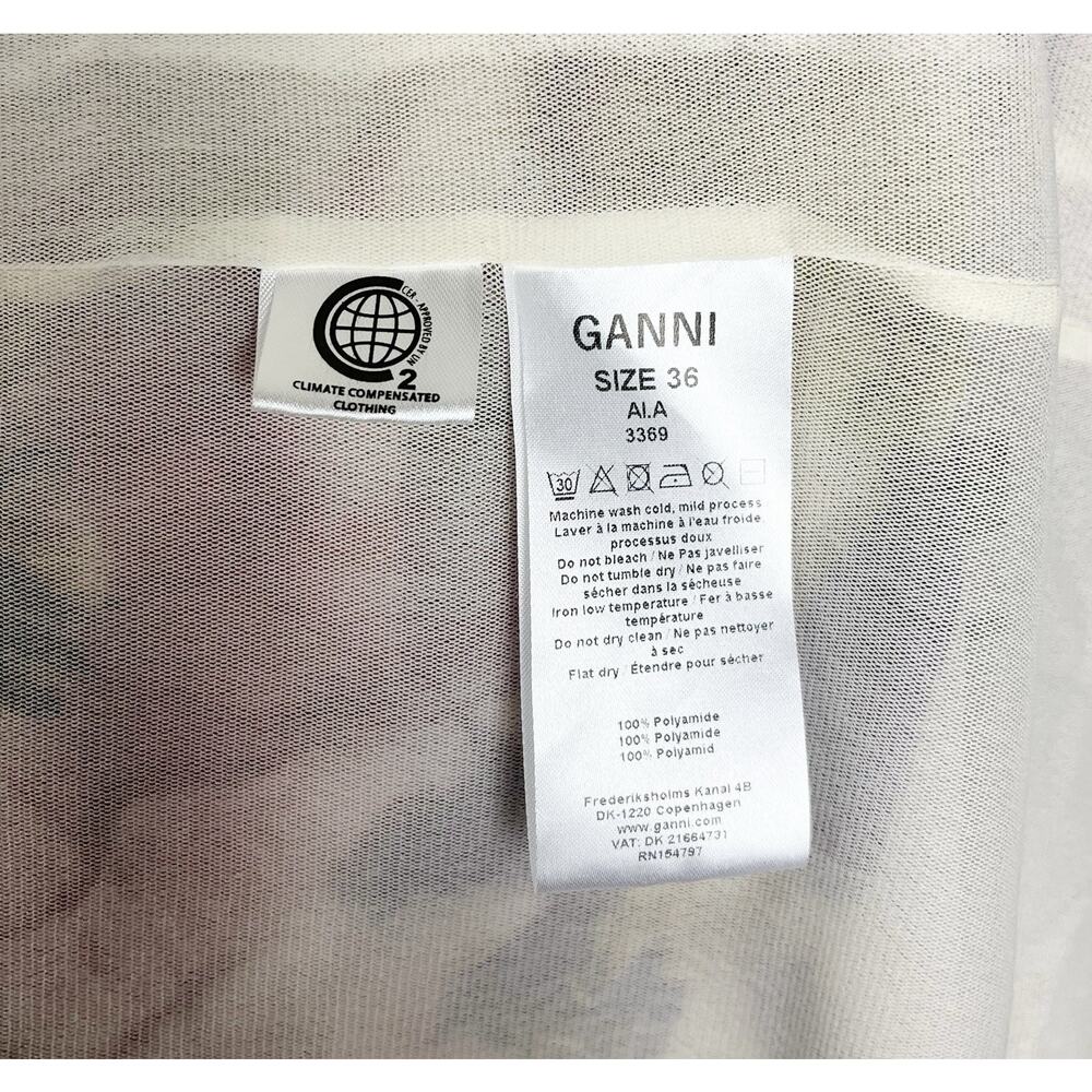 Ganni Tilden Floral Mesh Wrap Midi Dress Cottagecore Romantic Whimsy Size 36 - Picture 8 of 8